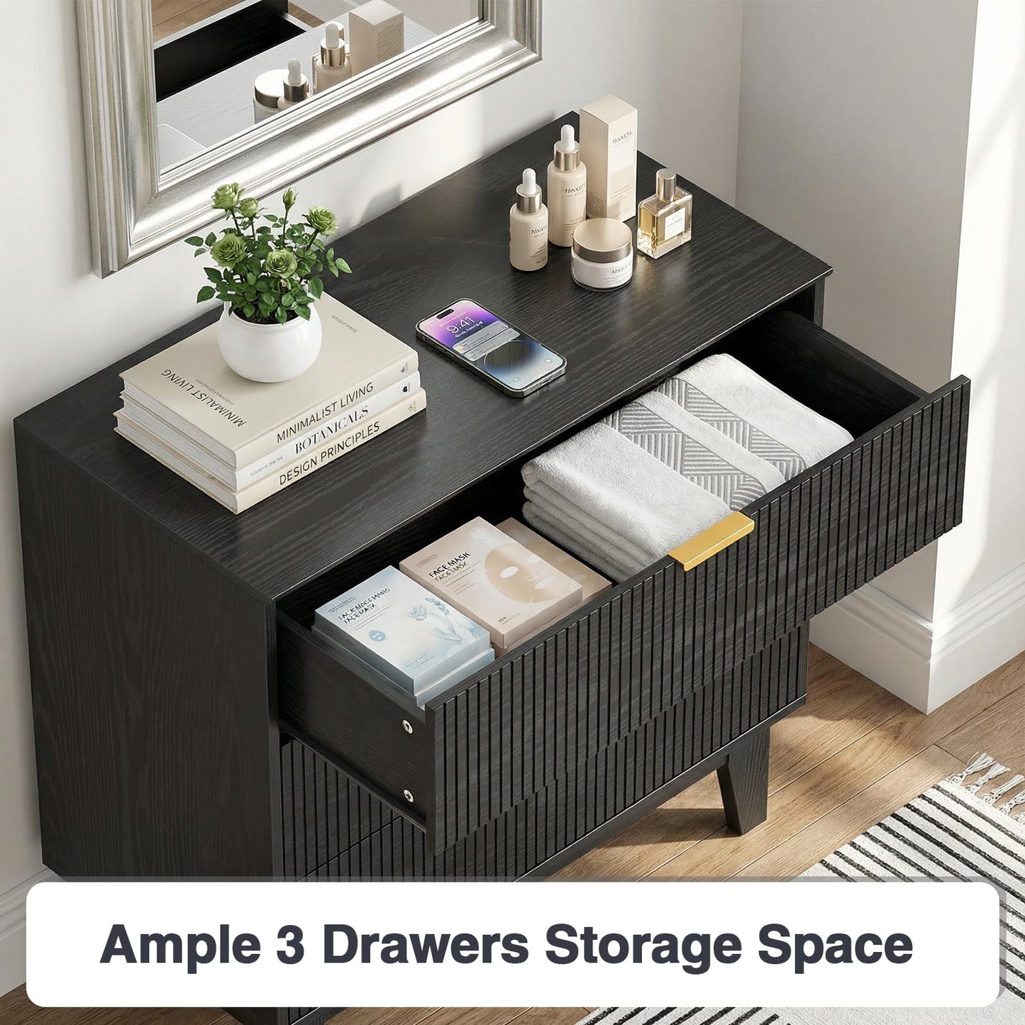Skokliz Chest of Drawers with 3 Drawers, Storage Organizer, Wide Chest of Drawers for Closet