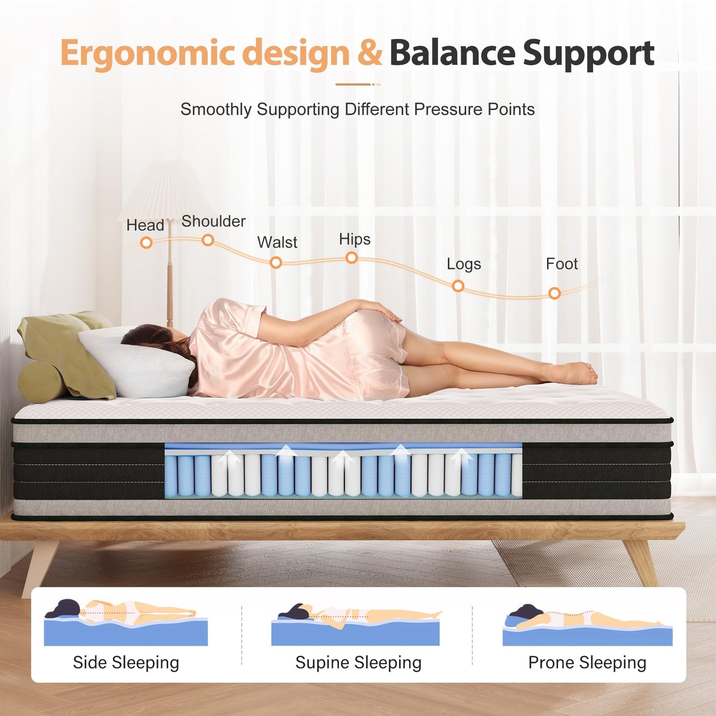 Bednew Small Single Mattress Hybrid Mattress Medium Firm 75x190x30cm