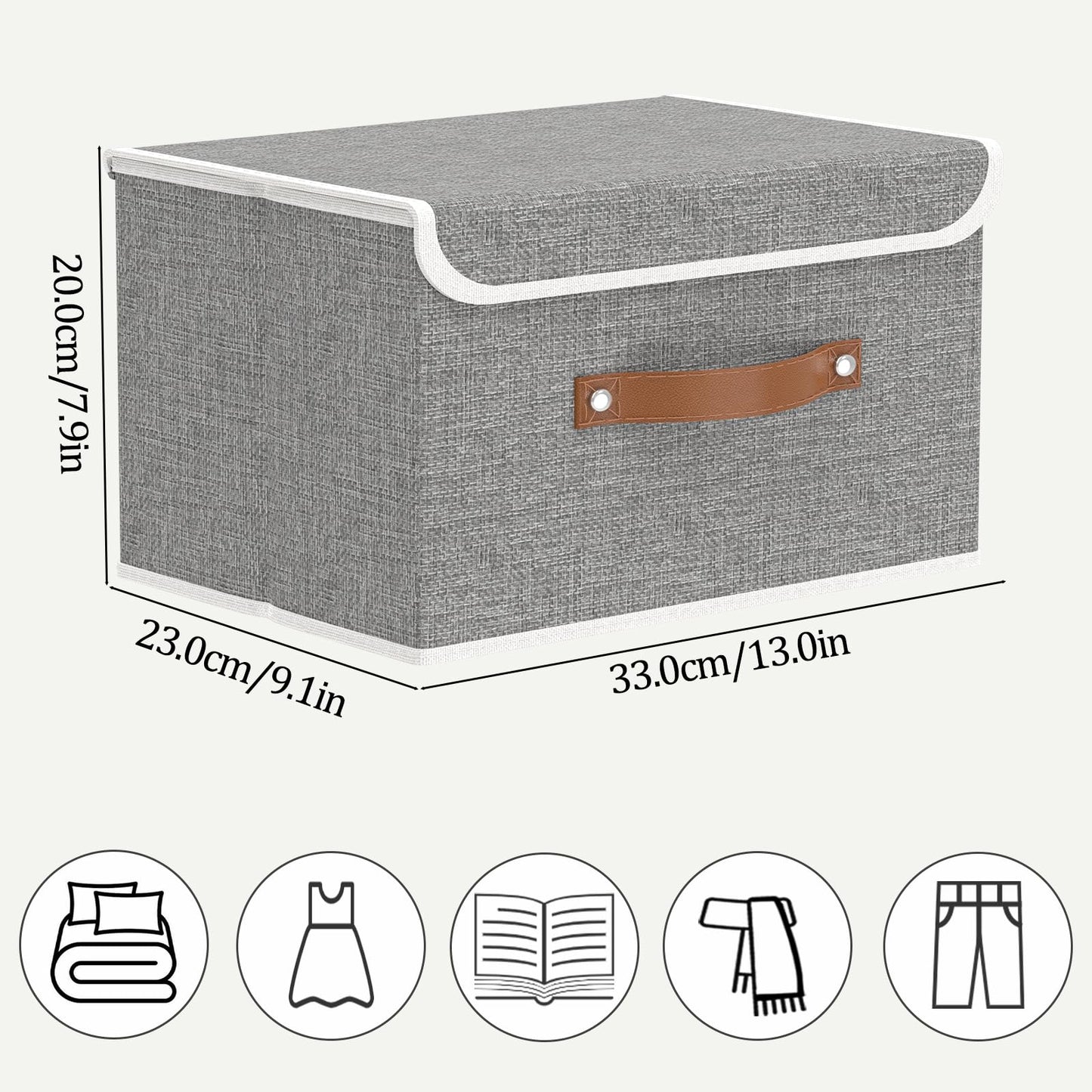 OUTBROS Fabric Storage Boxes with lids, Bins 33x23x20cm (Grey, 2-Pack)