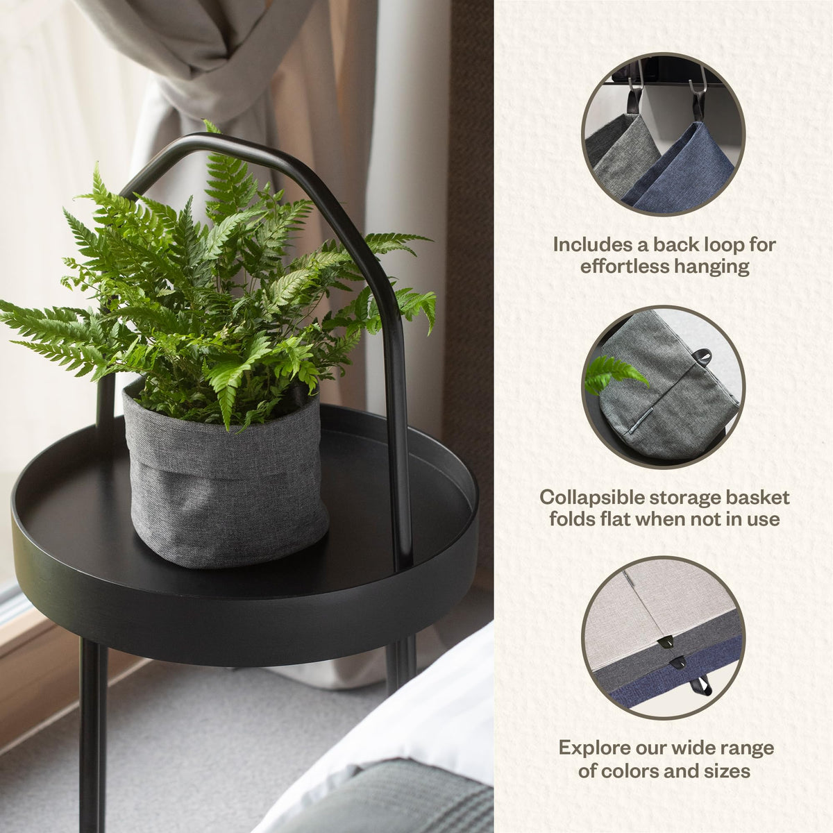 Bigso Box of Sweden Hanging Basket Storage - Round Wall Storage Box with Loop and Linen Look