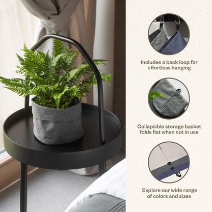 Bigso Box of Sweden Hanging Basket Storage - Round Wall Storage Box with Loop and Linen Look
