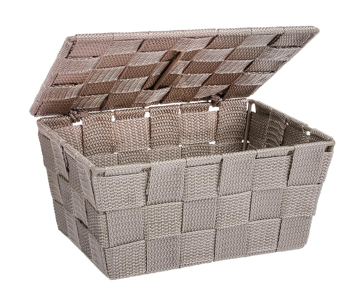 WENKO 22575100 Storage basket Adria with lid Taupe - bathroom basket with lid, Polypropylene, 19 x 10 x 14 cm, Taupe