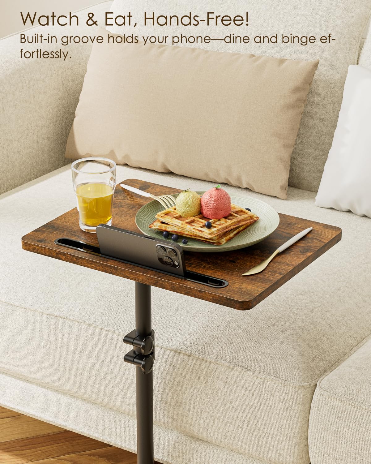 HEYZOEY Side Table, C-Shape Height Adjustable Sofa Table, 360° Rotating Coffee Table, Small, 40 x 30 x (45-81) cm, Wooden Coffee Table