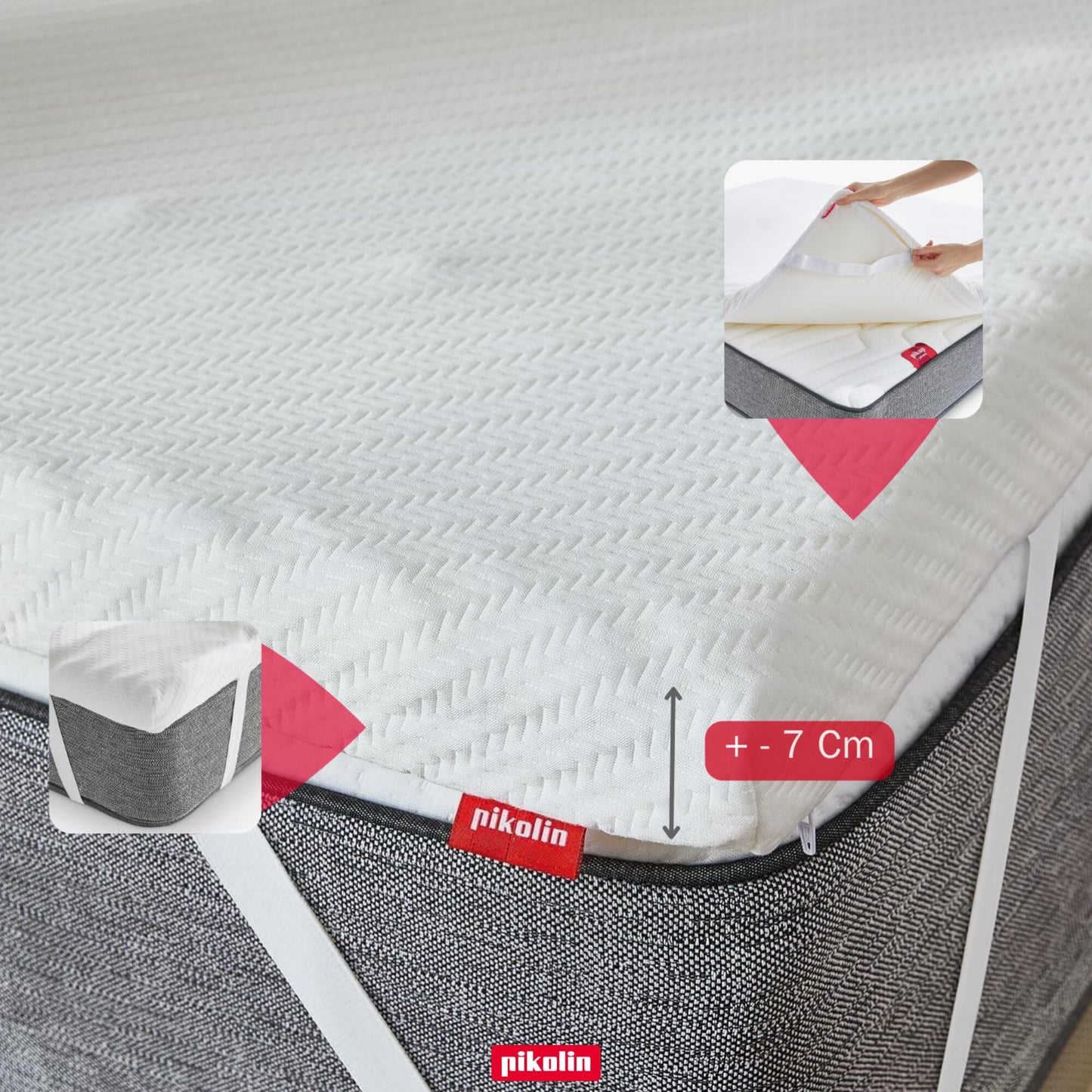 Pikolin Home Visco Elastic Hotel Topper Multiple Zone Mattress Topper 7 cm Thickness for 160 cm Beds, Removable and Breathable