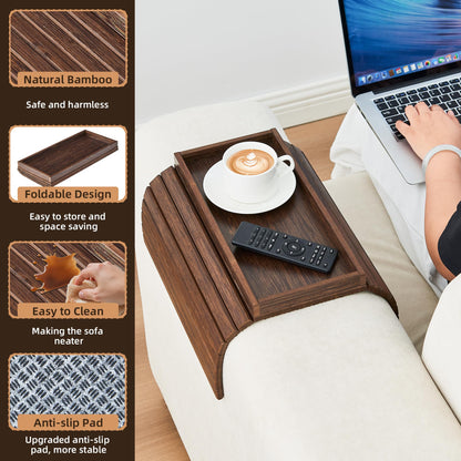 LOVYANXUE Couch Arm Tray, Anti-Falling Bamboo Sofa Armrest Tray Table, Foldable & Portable Armrest Cup Holder Side Table for Drinks, Coffee, Phone