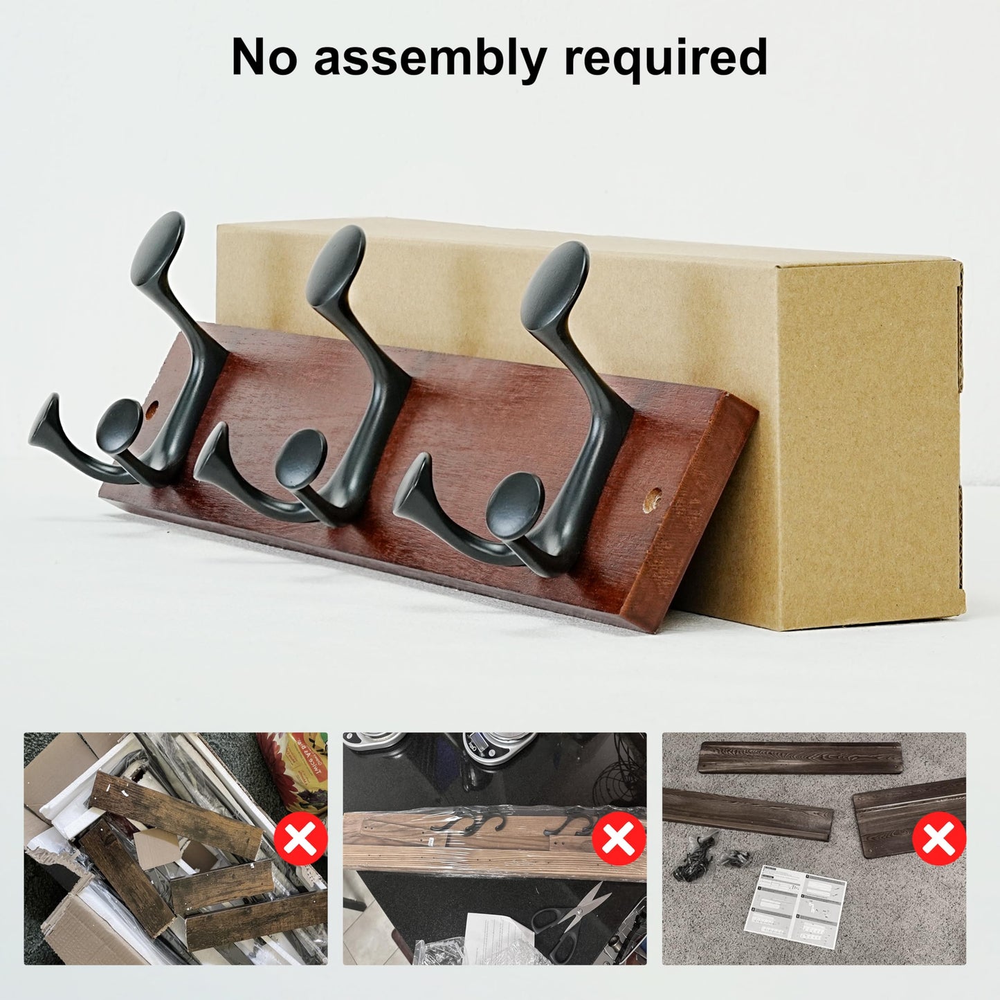 SKOLOO 43cm Cherry Wood Coat Rack Wall Mount with 3 Triple Hooks - Ideal for Family Entrances, Classrooms, and Pet Supplies Storage