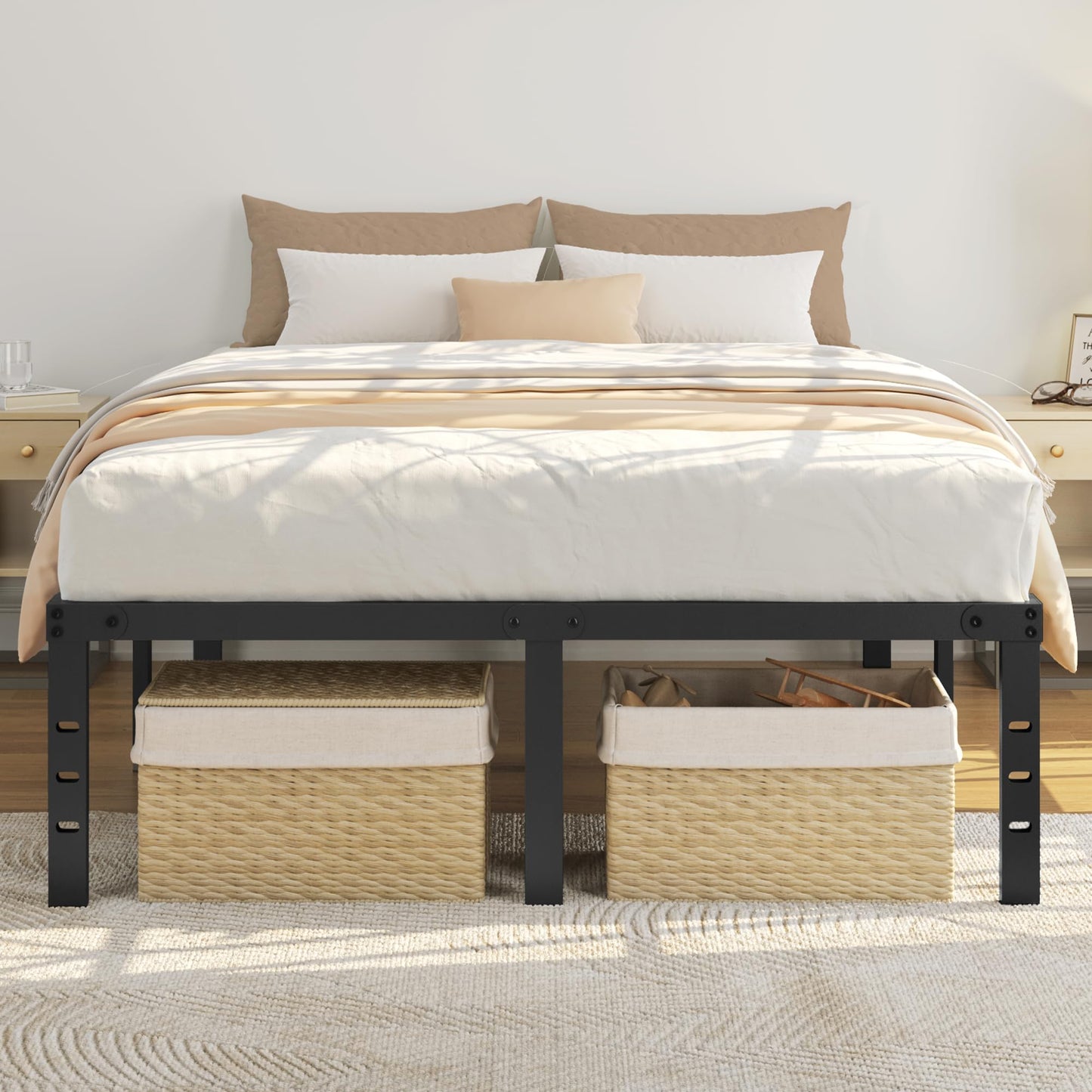 Yaheetech 36cm Double Metal Bed Frame 4ft6, Heavy Duty Steel Slat Support