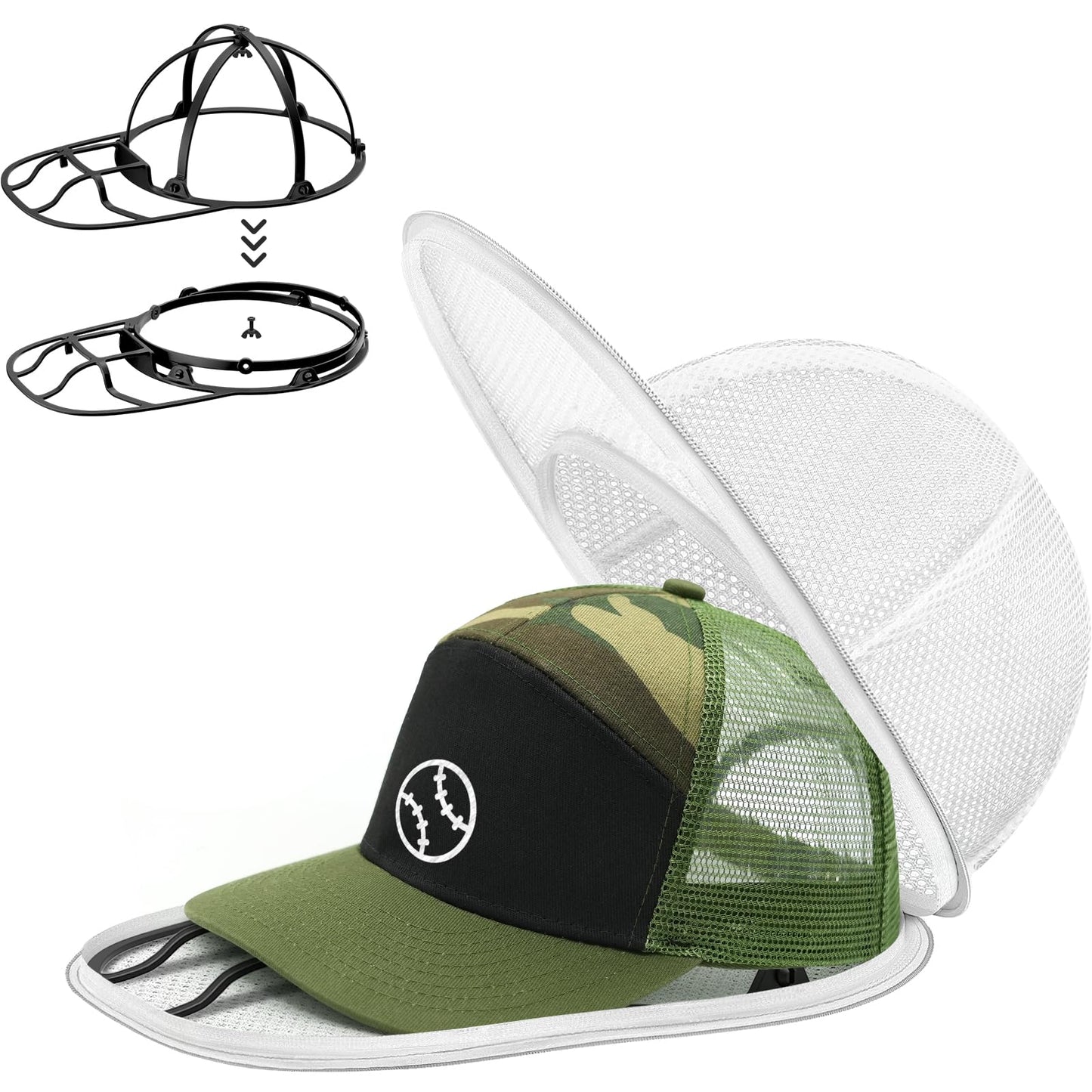 QIMATOP Baseball Cap Washing Cage, Collapsible Hat Washing Cage - Baseball Cap Cleaner for Washing Machine & Dishwasher – Ball Cap Holder
