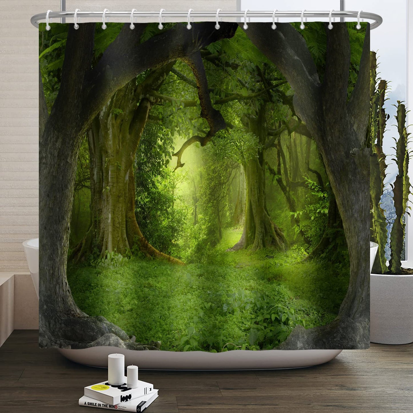 SDOTPMT 90x180cm Magic Forest Shower Curtain Fairytale Fantasy Jungle Tree Green Plant Grassland Bath Curtain Natural Landscape Bathtub Curtain for