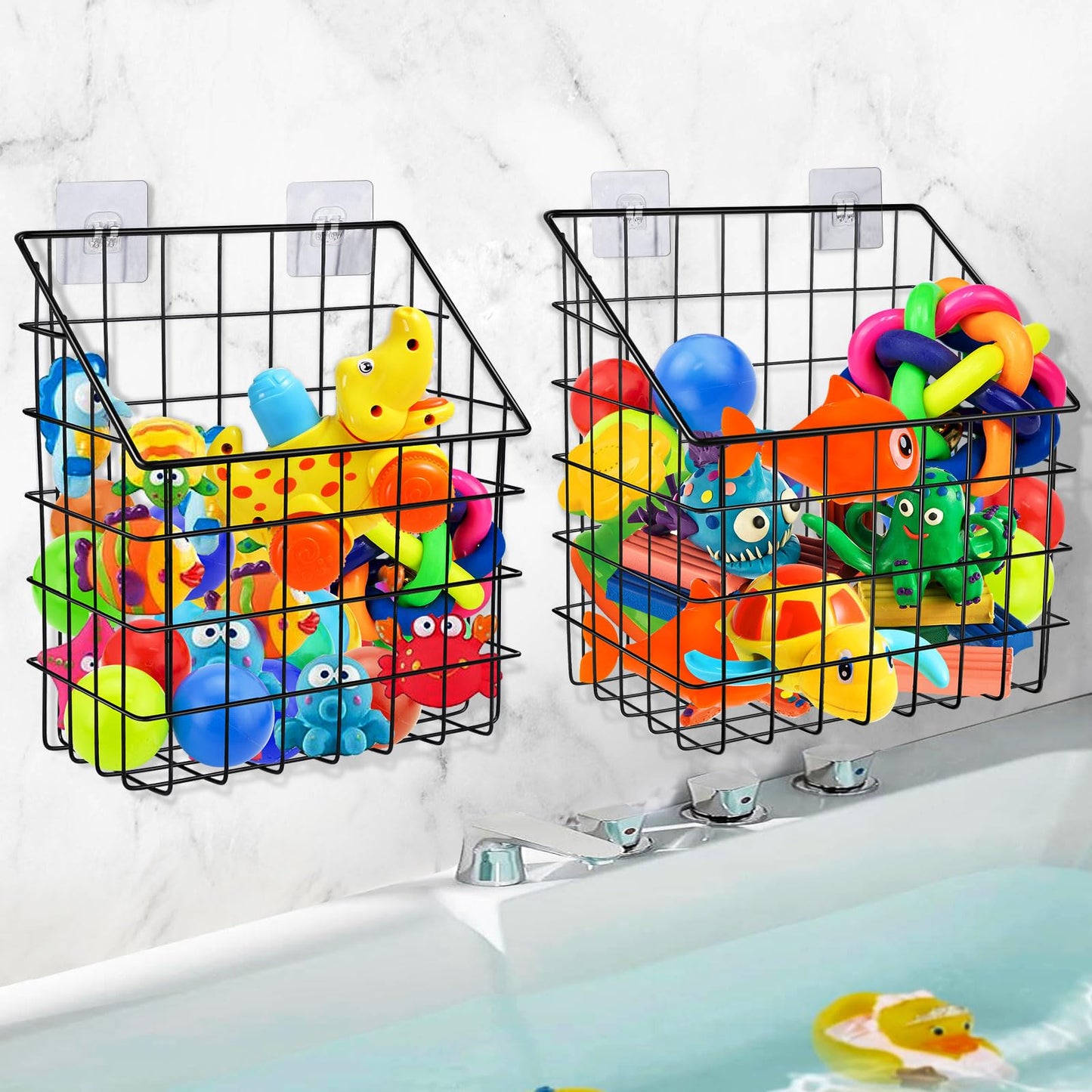 2 Pack Bath Toy Storage Organizer Basket, Large Metal Bathtub Shower Organizer, Wall Mounted Hanging Shower Basket