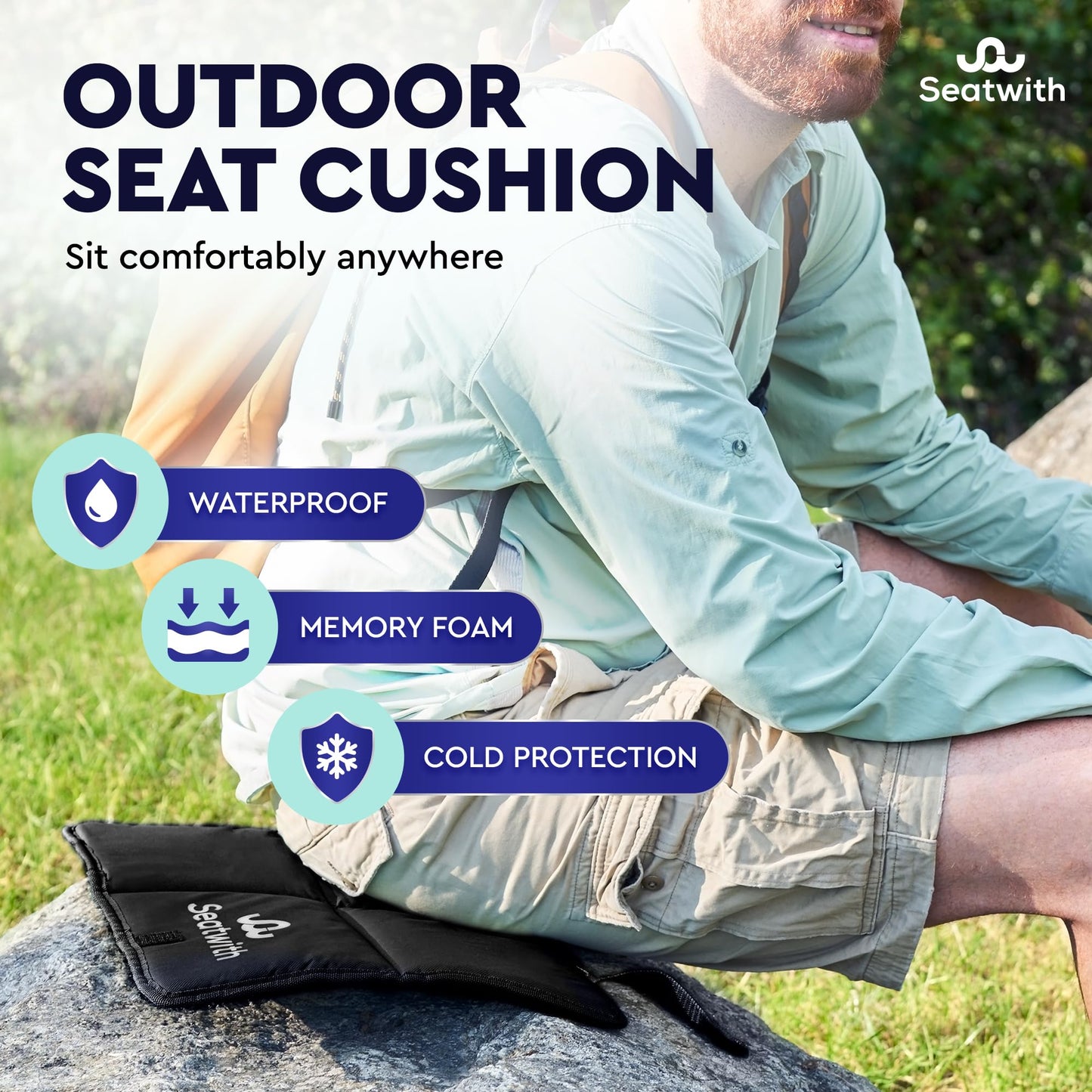 Thermal Foldable Outdoor Seat Cushion with Memory Foam 45x35cm Red