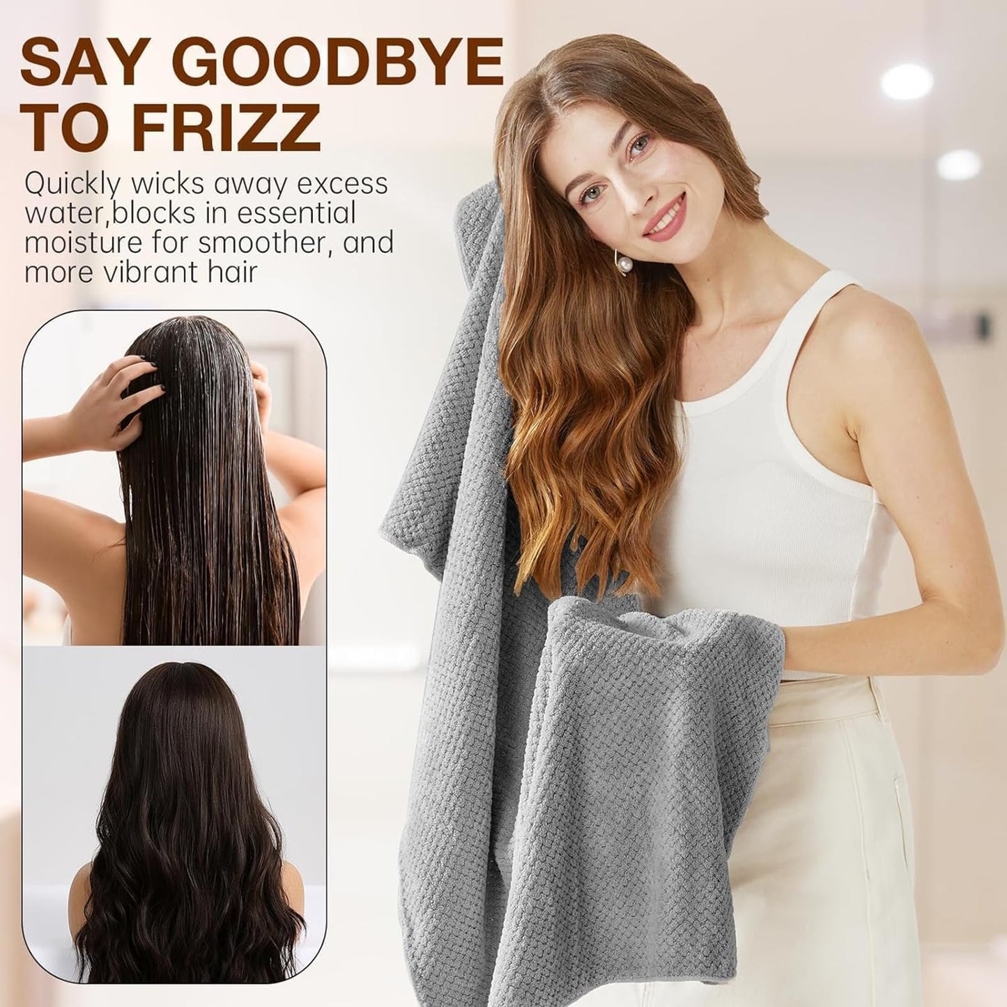 Eyeleaf Microfiber Hair Drying Towels,100 x 60cm,Quick Dry,Super Absorbent, for Long,Thick, Curly Hair 2pcs (Grey)