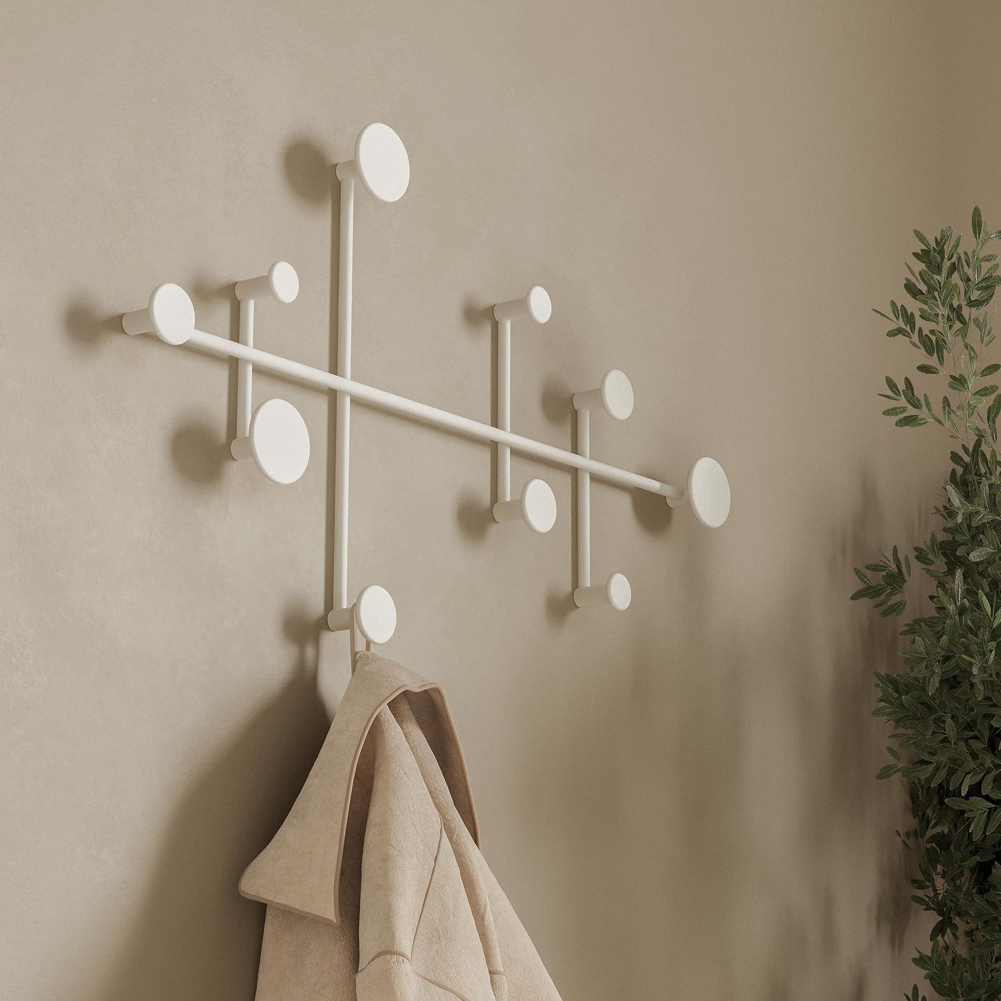 Kazai. 'Sval' Wall Wardrobe | Minimalist Coat Hook Design from Berlin | Modern Metal Wall-Mounted Coat Rack/Hooks | White