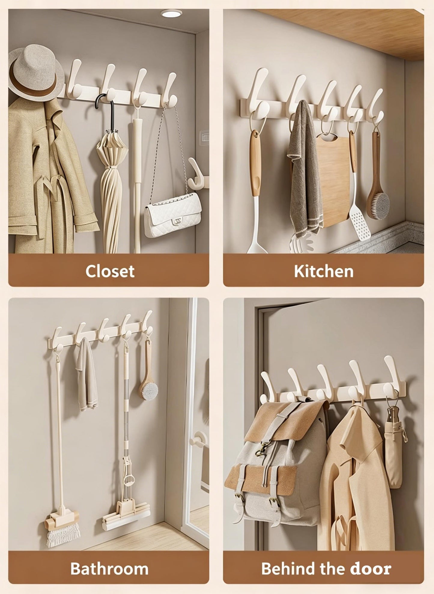 DHSUN Coat Hooks Wall Mounted 5 Hooks for Hanging Clothes Hat Keys Backpack Jacket Bathroom Towels Purse,Screw in Door or No Drill Wall for Closet
