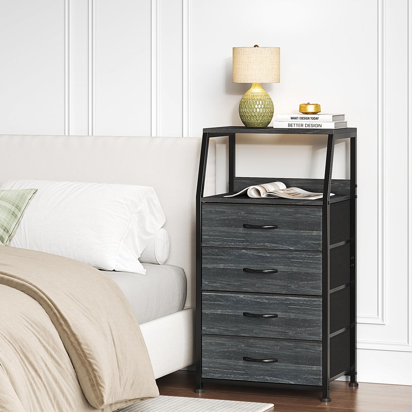 CAIYUN Chest of Drawers Bedroom with 4 Drawers, Small Fabric Dresser with Shelf, Fabric Dresser for Entryway Hallway Living Room