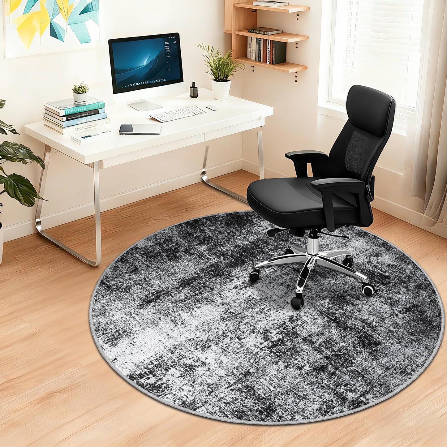 Capslpad Office Chair Mats for Hardwood Floor ø120cm Round Non-Slip Modern Abstract Home Multi Purpose Chair Mat Low Pile Floor Protector Chair