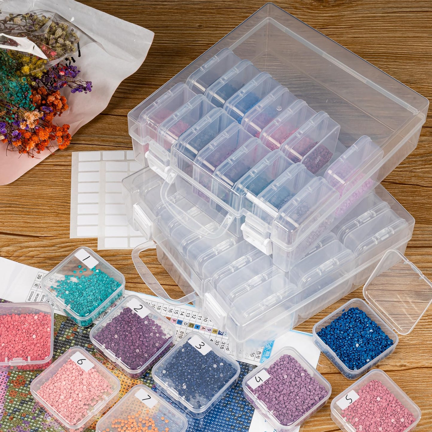 Bead Storage Containers, Craft Bead Organiser Storage Box, Diamond Art Storage Box Small Craft Organiser Box with Hinged Lid for Nail Beads Seeds