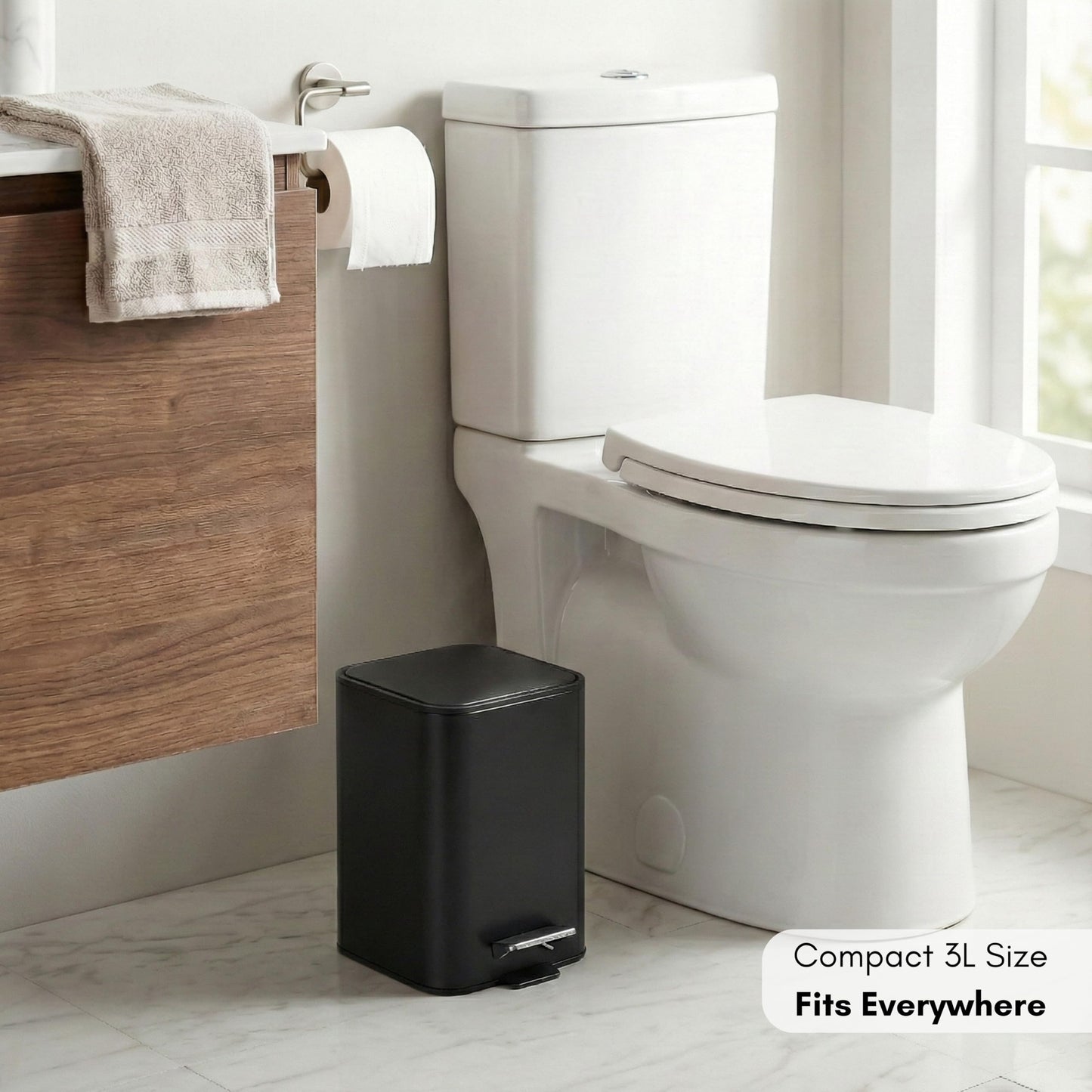 Erreke Bathroom Pedal Bin 3L, Black, Removable Inner Bucket, Modern Design