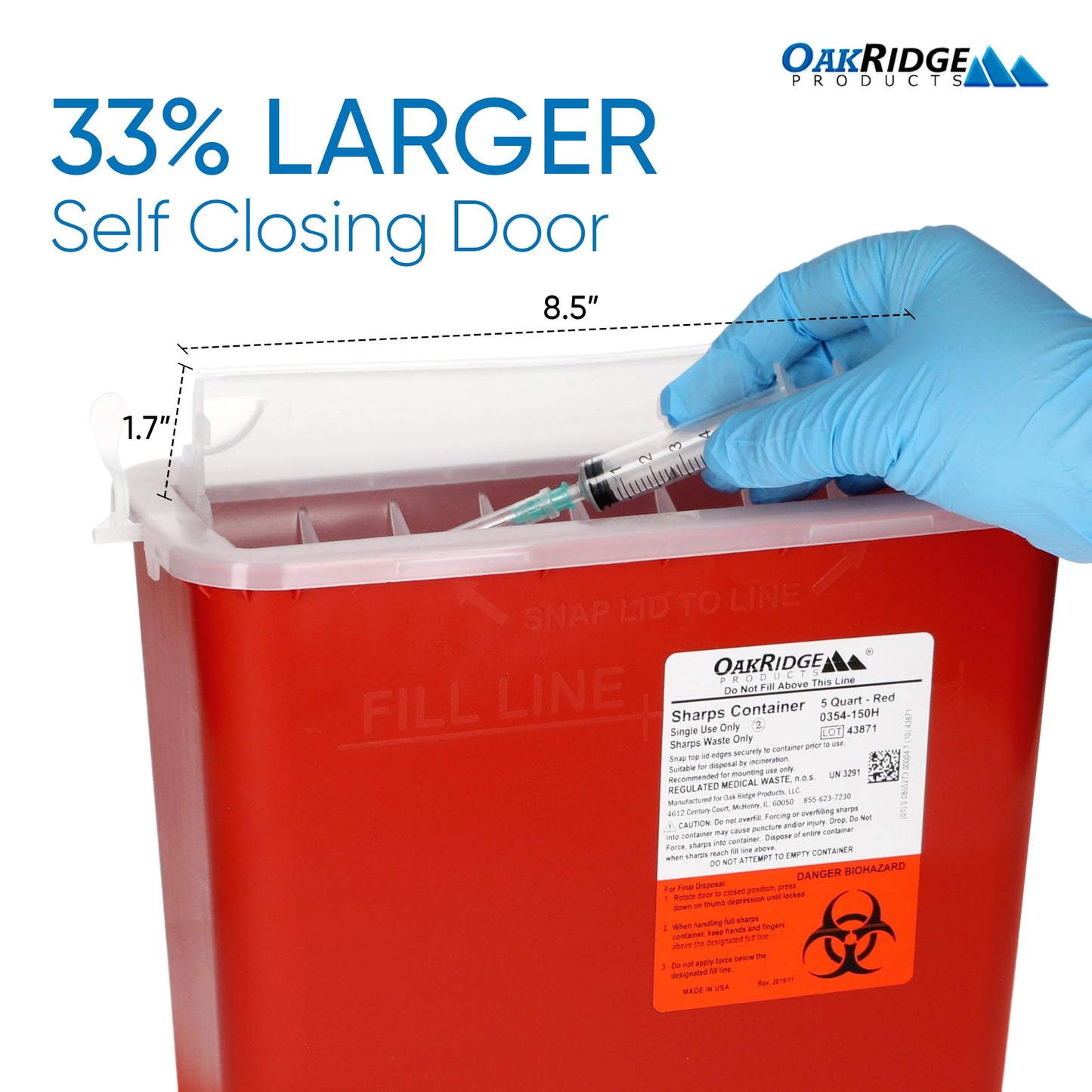 OakRidge Products Sharps Disposal Container for 5 Quart Size with Touchless Disposal (Pack of 2) 1 Medium Red
