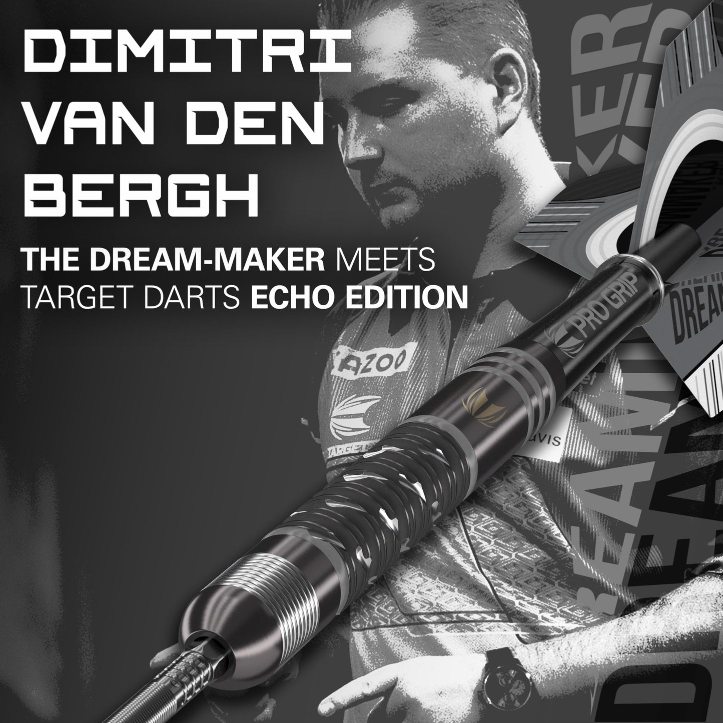 TARGET Darts Dimitri Van Den Bergh x ECHO 90% Tungsten Steel Tip Darts Set ? 24g Steel Tip Dart Set, Swiss Point Darts, SP Tool Included, Player