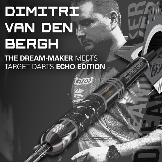 TARGET Darts Dimitri Van Den Bergh x ECHO 90% Tungsten Steel Tip Darts Set ? 23g Steel Tip Dart Set, Swiss Point Darts, SP Tool Included, Player