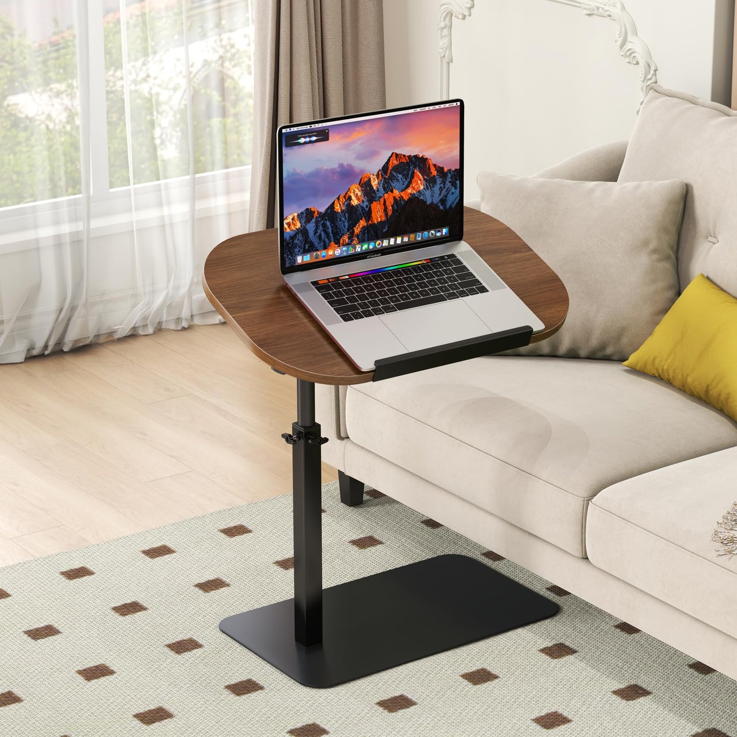 YUTVCZO Solid Wood C Shaped Side Table Adjustable Height,360°Swivel Side Table for Sofa and Bed