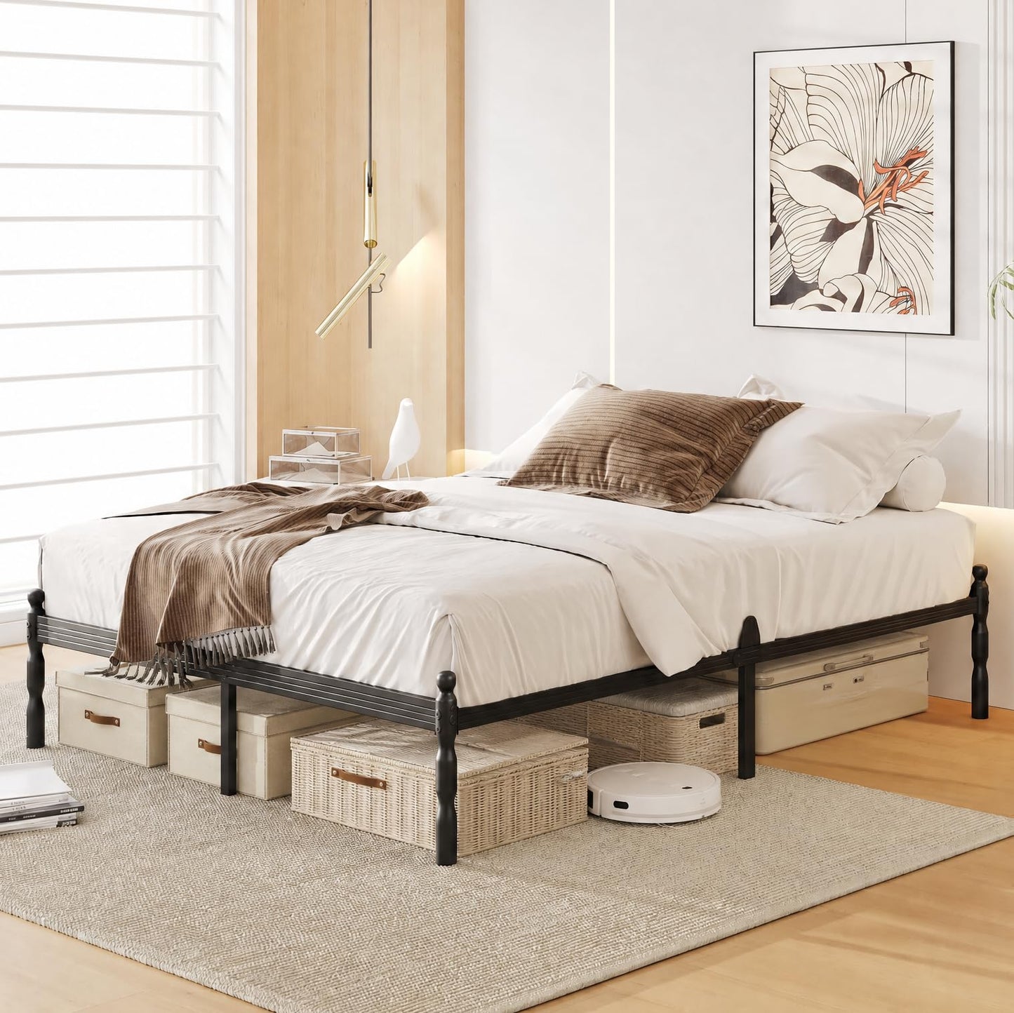 APEXTELLA HOME Double Bed Frames 4ft6 with Mattress Slide Stopper, Vintage Style, 450kg Heavy Duty Steel Slats