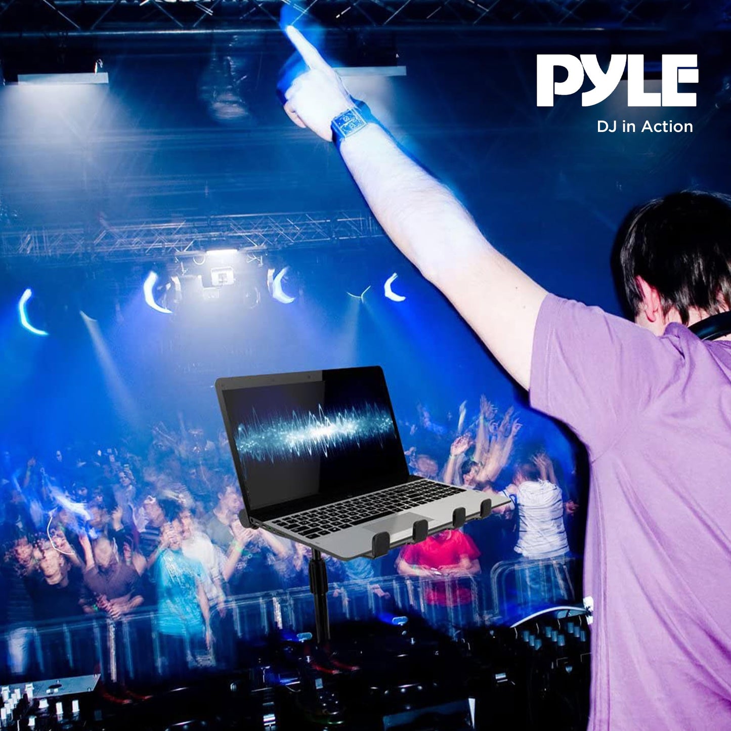 Pyle Single Tray Laptop Stand Adjustable Height Foldable Desk Riser Ergonomic Portable Support for Tablet MacBook DJ Mixer
