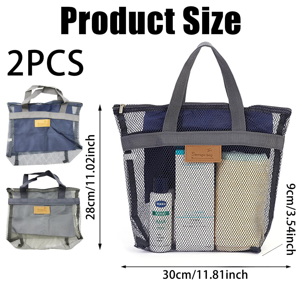 RANYAKE 2PCS Mesh Shower Caddy Bag,Quick Dry Shower Tote Bag,Lightweight Bath Organizer,Fitness Storage Bags,for Dormitories,Swimming,Fitness