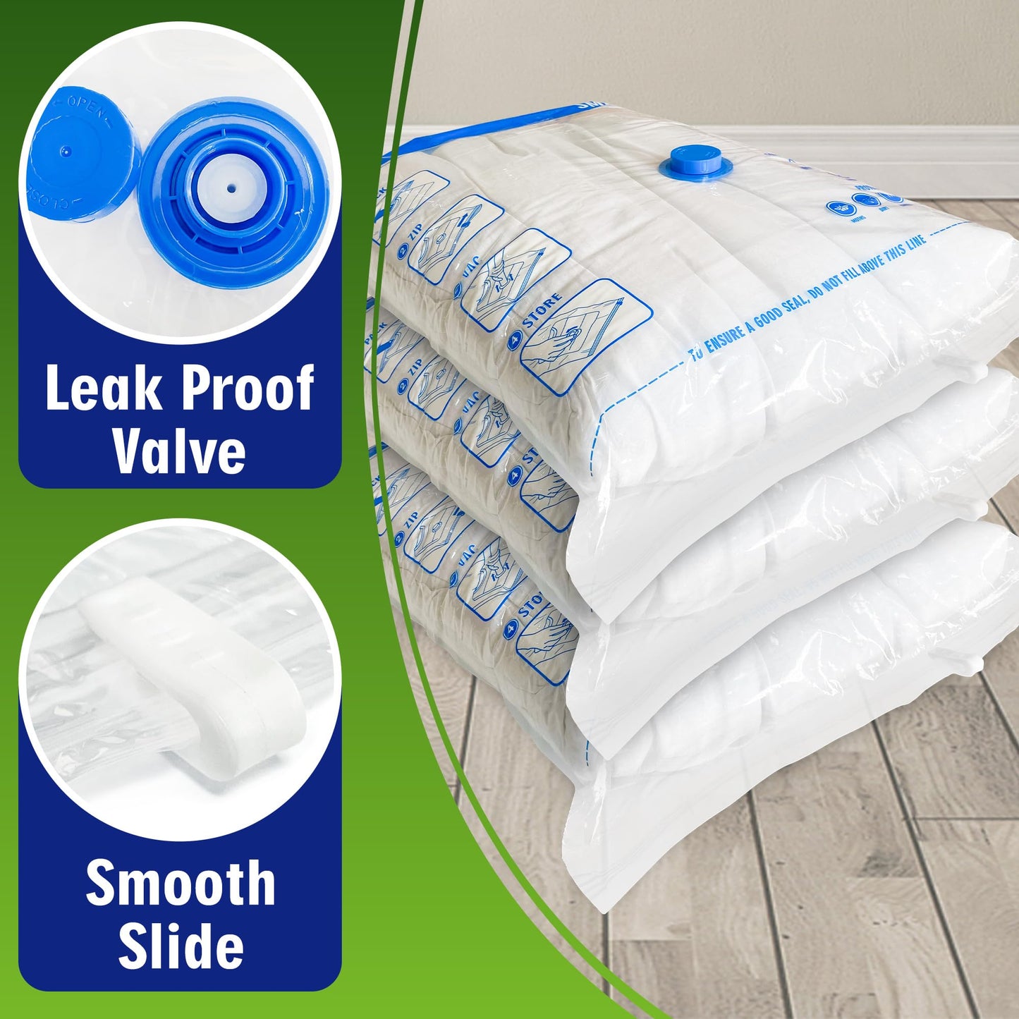 STORAGE MASTER Space Saver Bags for Travel and Home Reusable Vacuum Storage Bags Save 80% More Storage Space Work with Vacuum Cleaner