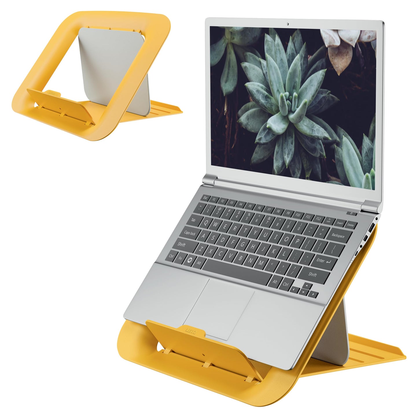 Leitz Adjustable Laptop Stand, Compact Laptop Holder With 4 Height Settings, 80% Recycled Plastic & 100% Recycable, Ergo Cosy Range, Warm Yellow