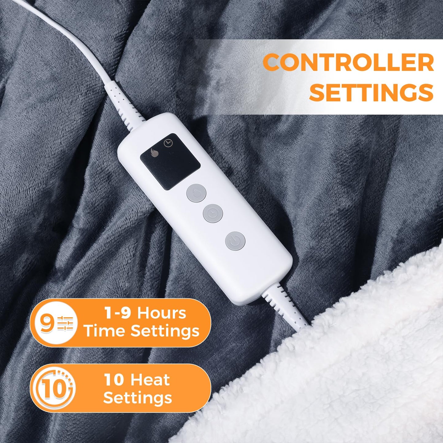PROALLER Heated Blanket Electric Throw 160x130CM, 10 Levels &1-9H Timer Auto-Off, Machine Washable, Soft Flannel Sherpa Full Body Warming, Sofa Bed