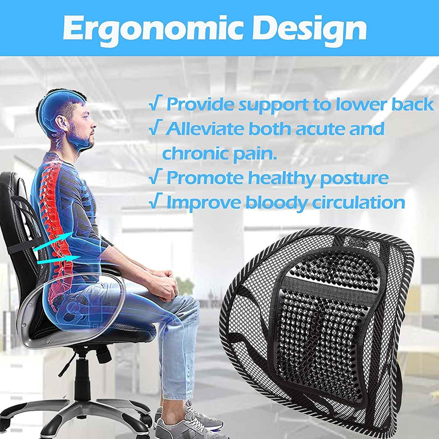 Big Ant Mesh Back Lumbar Support for Office Chair, Car, Chair Back Support with Elastic Strap Back Rest for Office Chair/Car Seat/Back Pain Relief