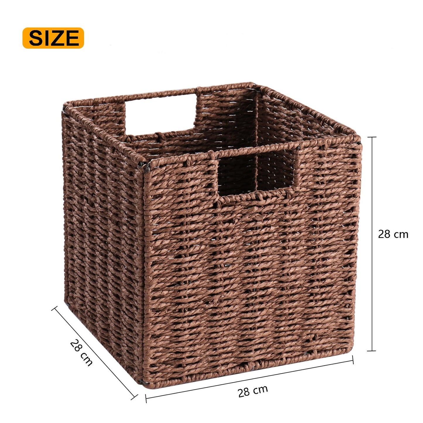 Vagusicc Wicker Storage Basket, Set of 2 Handwoven Wicker Basket, Foldable Storage Baskets Organizer Cube Bins with Handles for Shelves Bathroom