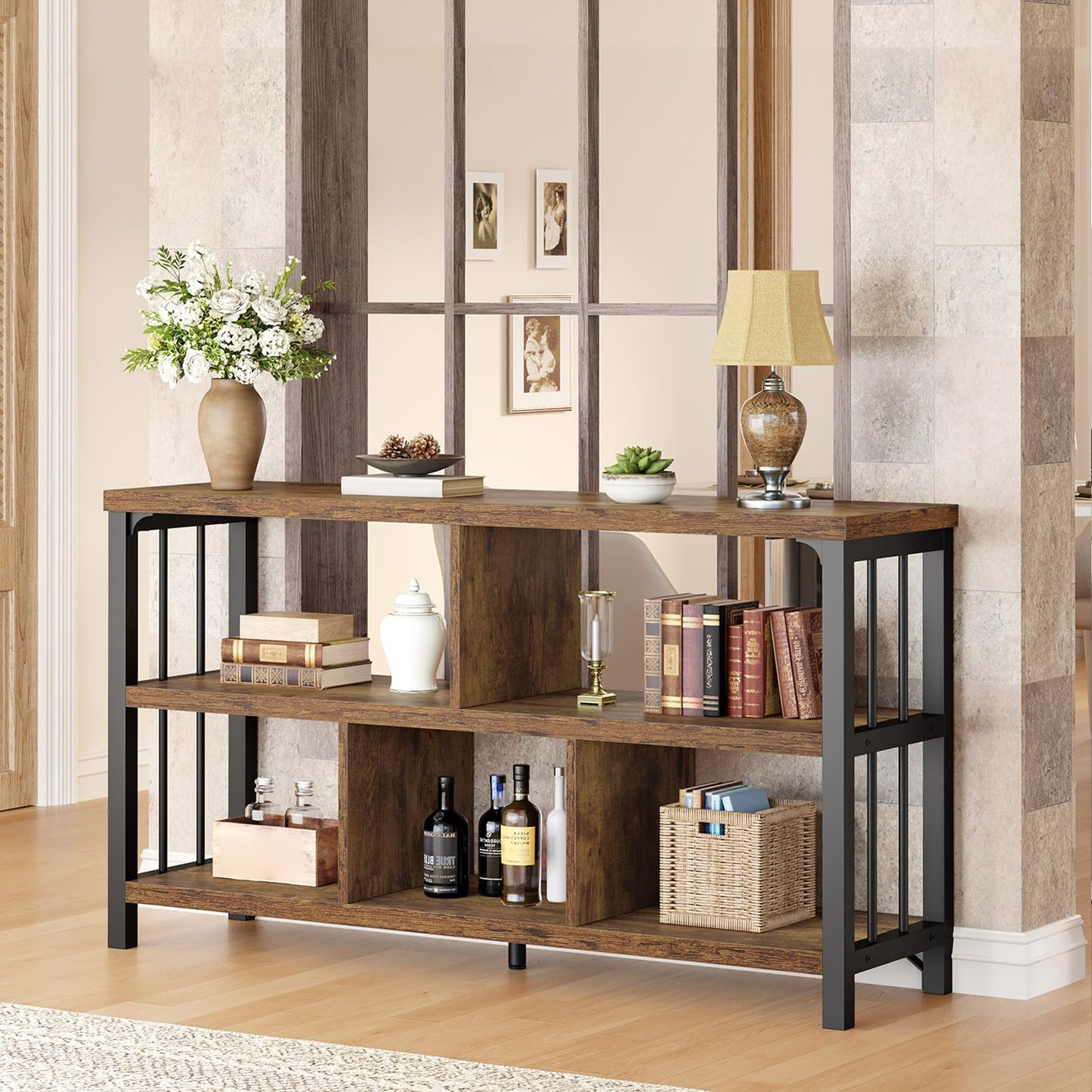 IBF 5 Cube Storage Organizer Bookshelf Low Bookcase 120cm Rustic Brown