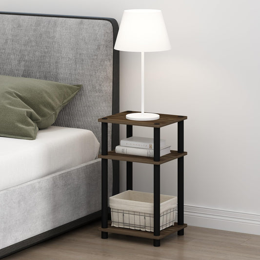 Furinno Just 3-Tier Turn-N-Tube Open Storage Nightstand, 1-Pack, Columbia Walnut/Black