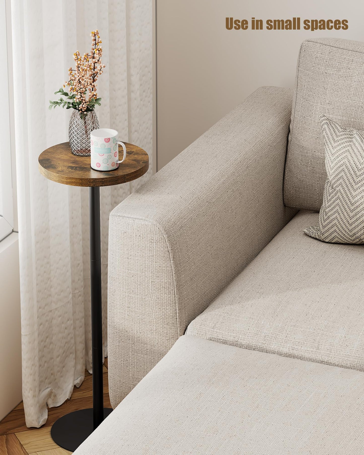 TUTOTAK Tall Round Side Table, Small End Table, Set of 2, Drink Table, Pedestal Side Table, livingroom, Brown V1TB01BB0652EU