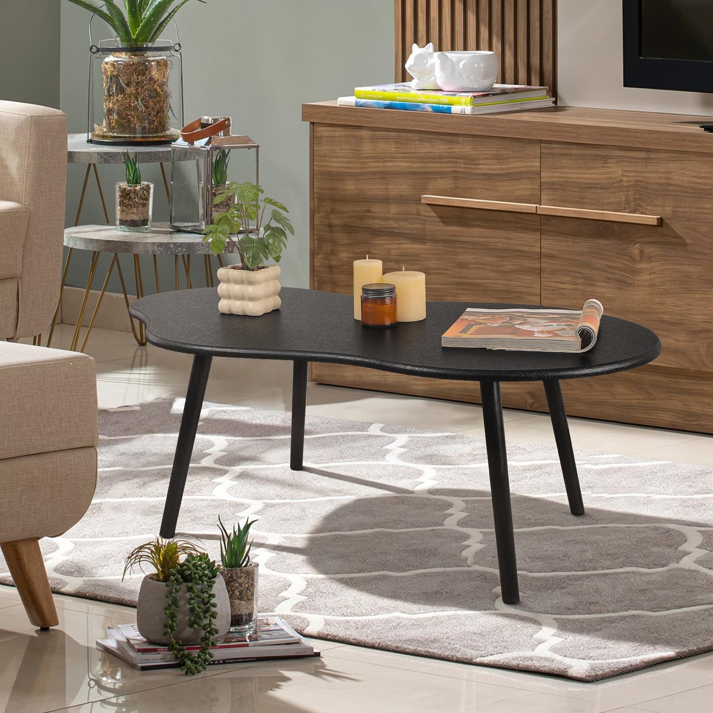 FEUFOAM Coffee Tables Cloud Coffee Table for Small Spaces Mid-century Modern Living Room Table Wooden Irregular Low Floor Desk for Apartment