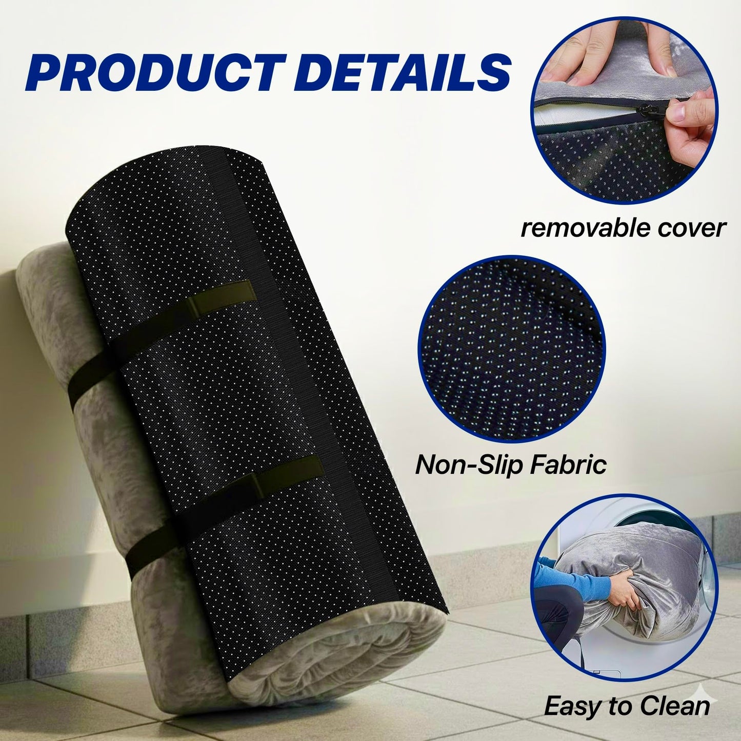 Unique Impression Single Foldable Gel Memory Foam Floor Mattress – Roll Up Topper Pad, Portable Guest Bed for Camping, Camper Van & Home
