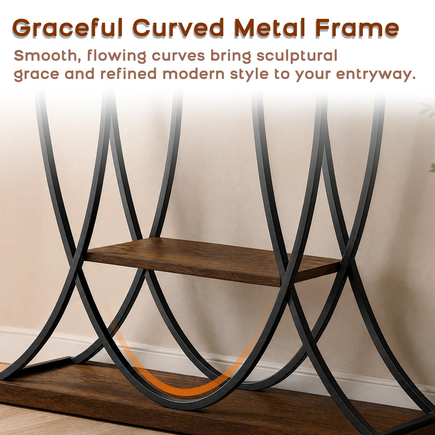 DAWNYIELD 3-Tier Console Table with Curved Metal Frame, Black
