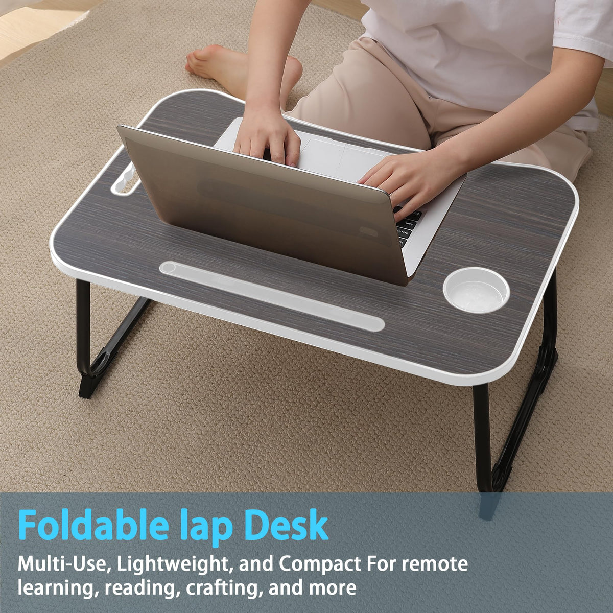 Laptop Bed Desk, Lap Desk Breakfast Tray Table for Eating, Reading, Writing, Laptop Stand for Bed, Sofa, Home and Office Dark Grey