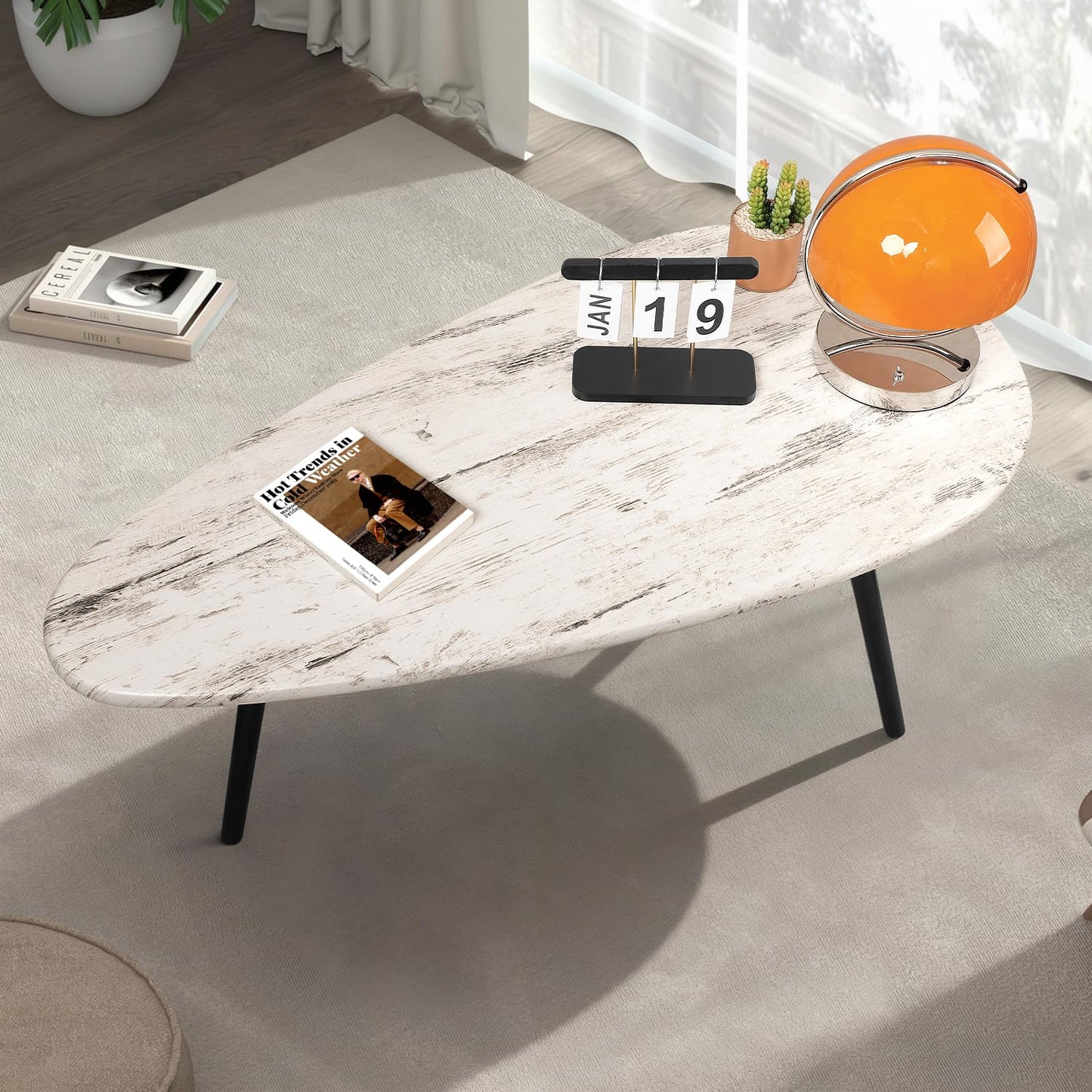 WDSHIYI Large Oval Coffee Table Espresso Wood Mid Century Modern Unique Retro Farmhouse Rustic Table for Living Room Home Office Easy Assembly Wood