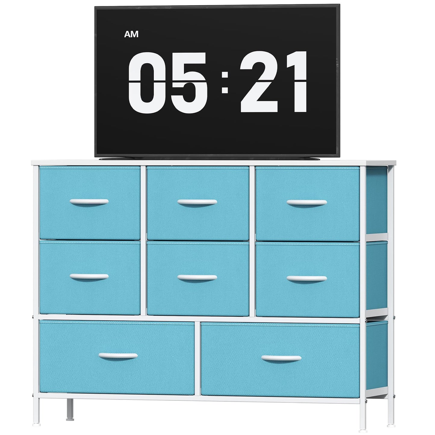 Feonase Chest of Drawers, Bedroom Dresser with 8 Fabric Drawers, Metal Frame & MDF Wood Top, Adjustable Feet, Storage Organizer Unit for Bedroom