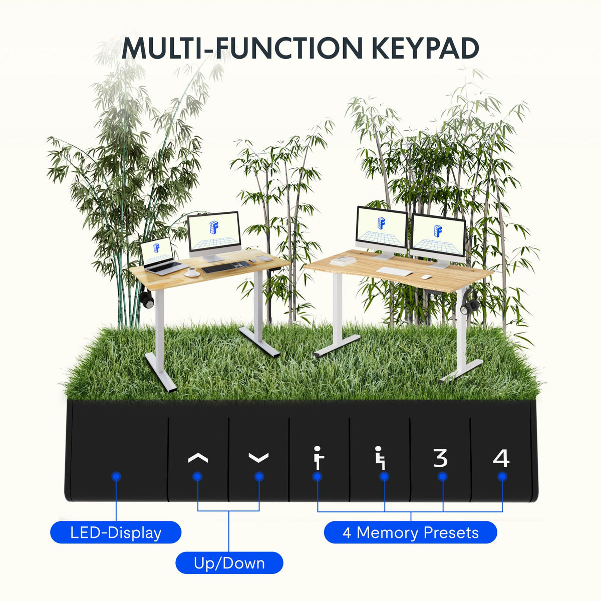 FLEXISPOT ONE PIECE Electric Standing Desk, Height Adjustable Ergonomic Stand up with Backpack Hook, Cup Holder and 4 Memory Preset, 110x54cm White