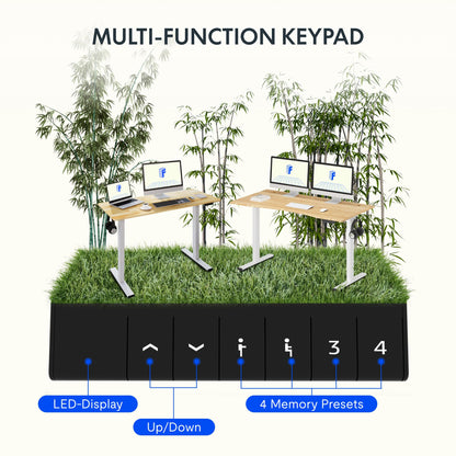 FLEXISPOT ONE PIECE Electric Standing Desk, Height Adjustable Ergonomic Stand up with Backpack Hook, Cup Holder and 4 Memory Preset, 110x54cm White