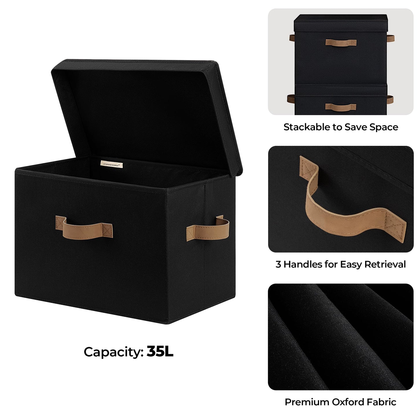 StorageWorks Fabric Storage Boxes with Lids, Extra Large Wardrobe Storage Organiser with Handles, Foldable Storage Basket
