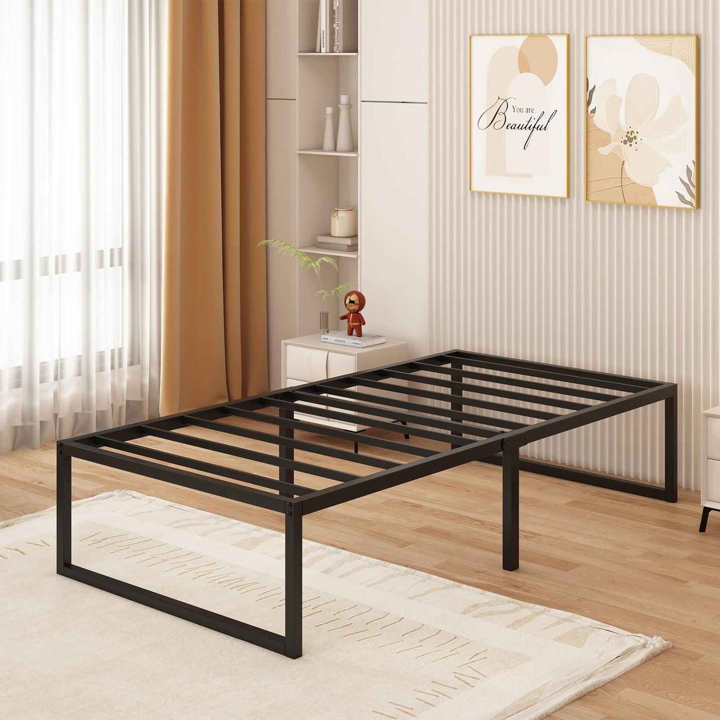 Yicensen Small Single Bed Frame 75x190 cm - 46 cm Height with Large Storage Under the Bed, Metal Bed Frame Small Single with Steel Slat Support, Easy