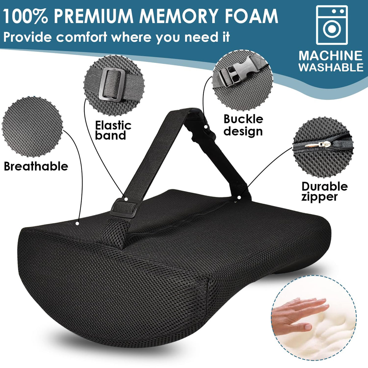HomDSim Memory Foam Lumbar Cushion Lower Back Support Pillow Posture Correcting Car Seat Home Office Chair Black