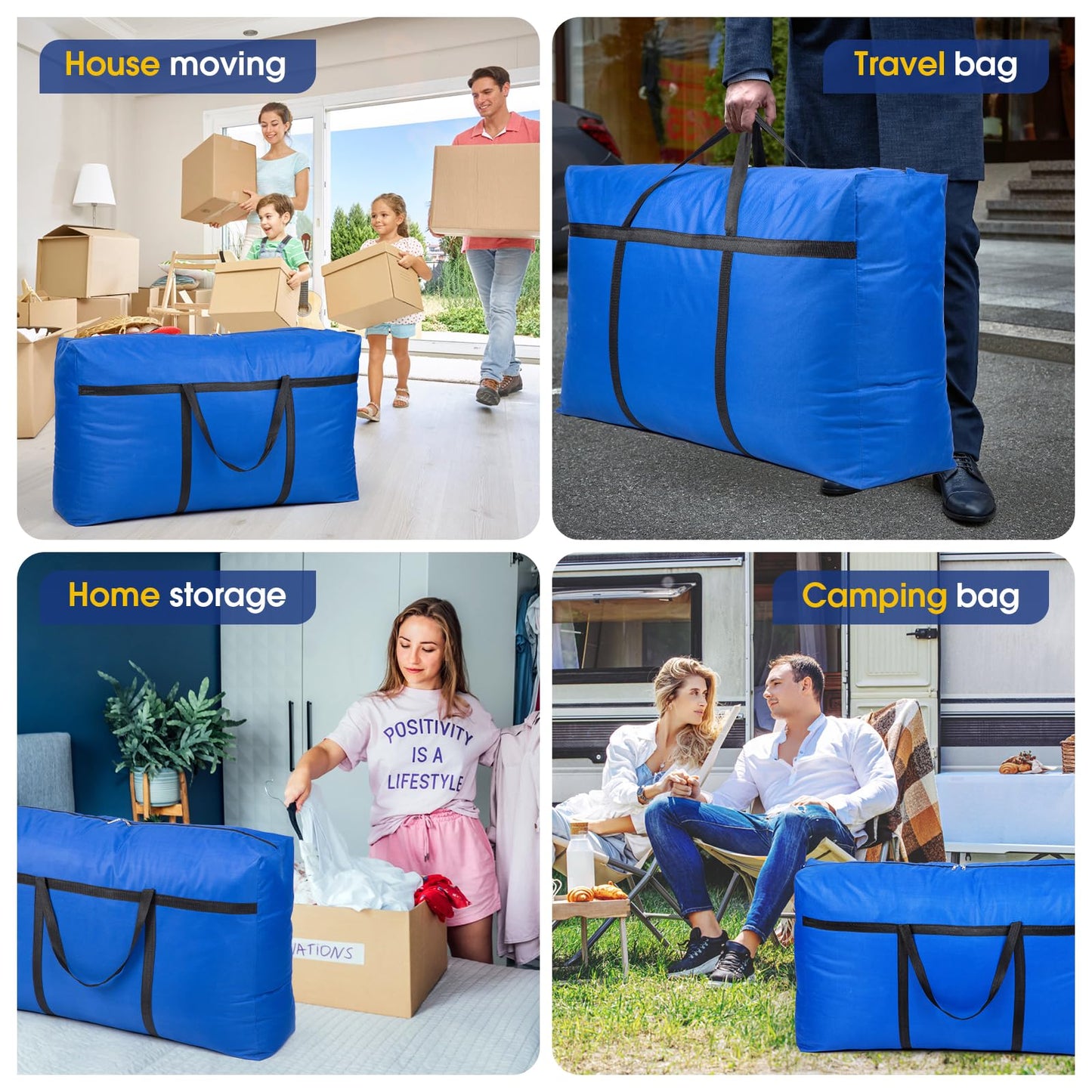 YiMiLiu 180L Extra Large Storage Bag Waterproof Luggage Bag Heavy Duty Moving Bag (blue)