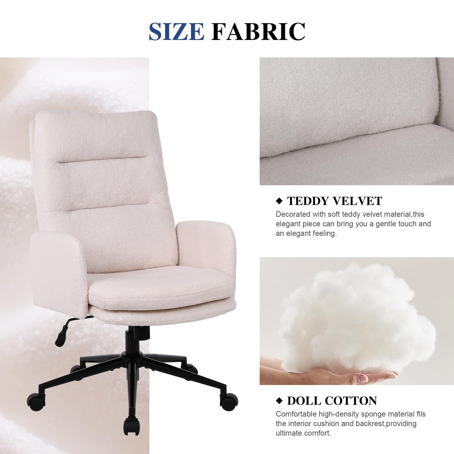 Flysky Office Chair for Home, Teddy Fleece Desk Chair, Beige